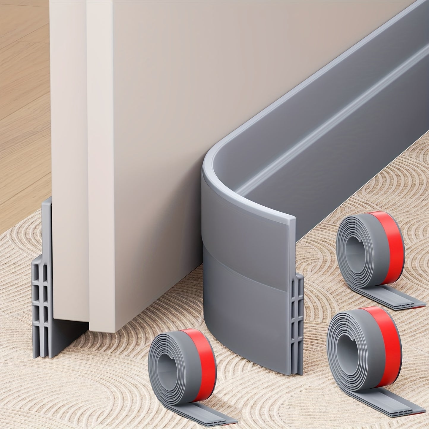 3pcs Silicone Draft Stopper 3pcs Adjustable Silicone Door Draft Stopper | 39in Weather Stripping Seal for Interior & Exterior Doors, Black with Red Accents, Noise Reduction & Cold Insulation Under Door Sweep