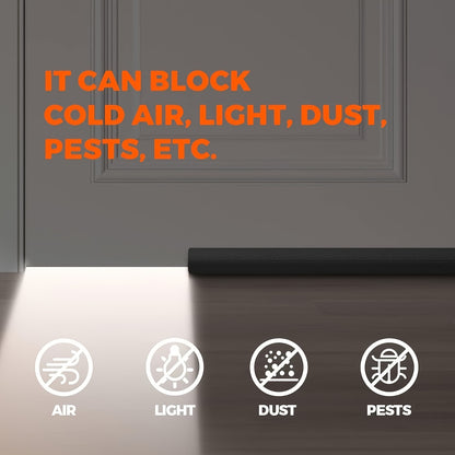 36 Inch Adjustable Twin Door Draft Stopper - 1pc Noise Blocker, Gap Stoppers, Door Sweep Draft Seal, Window Sealer - Machine-Washable Black Fabric Material