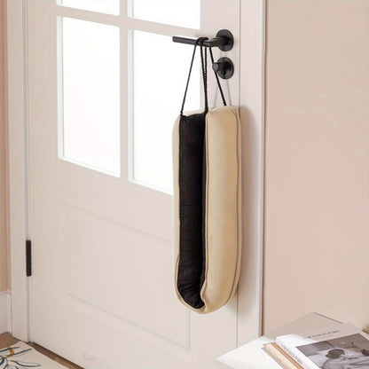 2pcs 38" Black Weighted Door Draft Stopper with Glass Beads &, Machine Washable, Soundproof Under Door Blocker with Anti-Abrasion Bottom, Adjustable Straps for Secure Fit, Home Insulation | Sleek Black Design | Fabric Construction