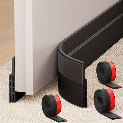 3pcs Silicone Draft Stopper 3pcs Adjustable Silicone Door Draft Stopper | 39in Weather Stripping Seal for Interior & Exterior Doors, Black with Red Accents, Noise Reduction & Cold Insulation Under Door Sweep