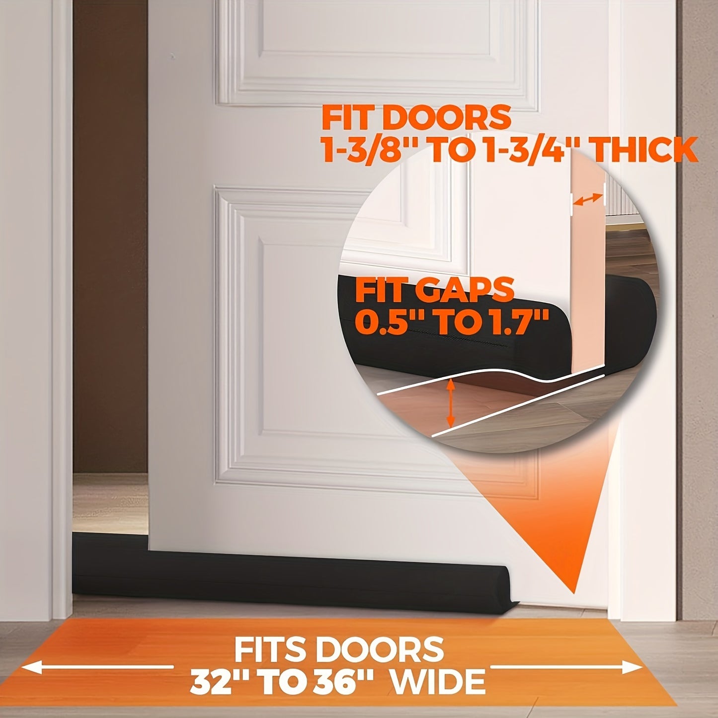 36 Inch Adjustable Twin Door Draft Stopper - 1pc Noise Blocker, Gap Stoppers, Door Sweep Draft Seal, Window Sealer - Machine-Washable Black Fabric Material