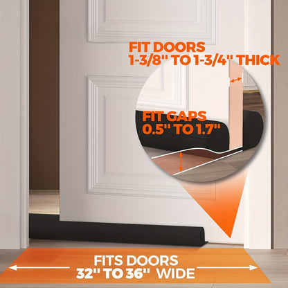 36 Inch Adjustable Twin Door Draft Stopper - 1pc Noise Blocker, Gap Stoppers, Door Sweep Draft Seal, Window Sealer - Machine-Washable Black Fabric Material