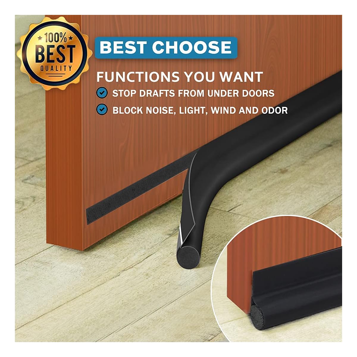 Door Draft Stopper 36 Inch Black Adjustable Door Draft Blocker Front Door Draft Guard for Bottom of Doors Weather Stripping Door Seal Strip