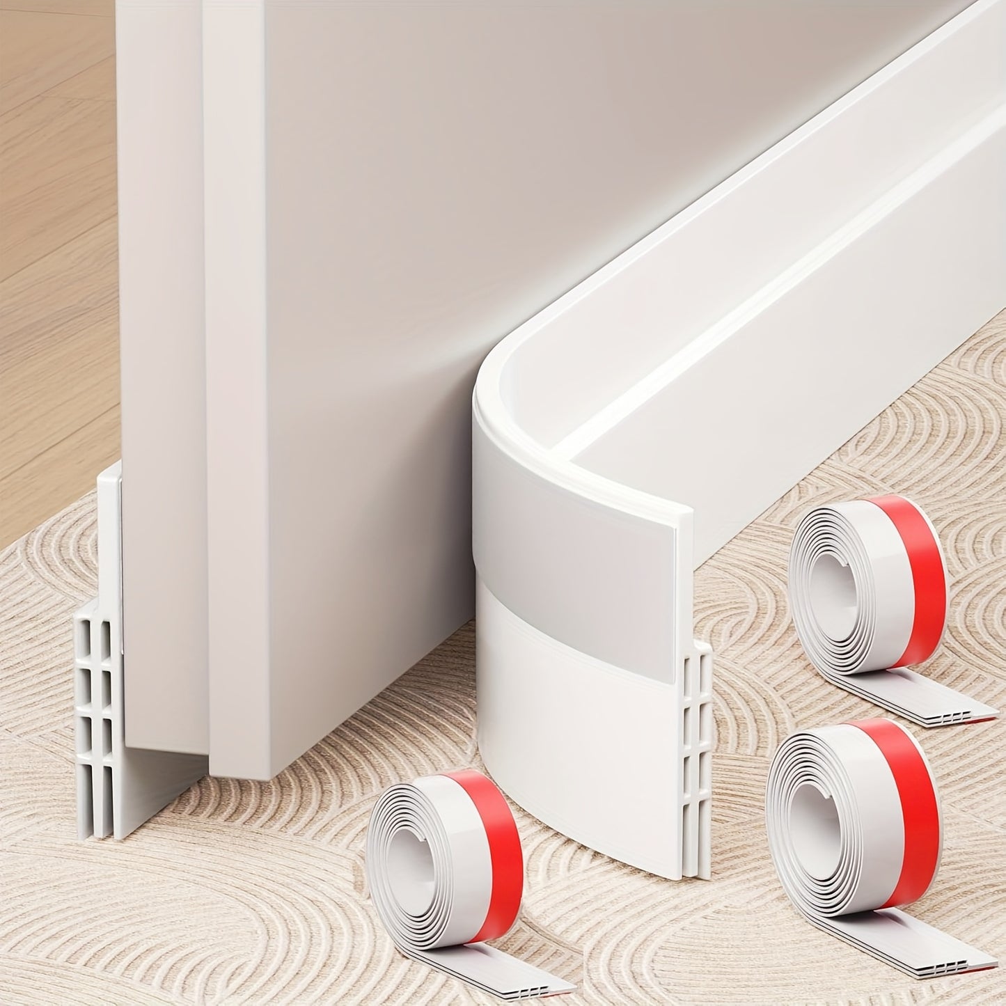 3pcs Silicone Draft Stopper 3pcs Adjustable Silicone Door Draft Stopper | 39in Weather Stripping Seal for Interior & Exterior Doors, Black with Red Accents, Noise Reduction & Cold Insulation Under Door Sweep