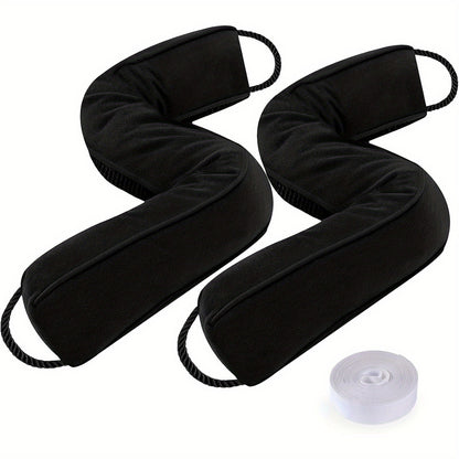 2pcs 38" Black Weighted Door Draft Stopper with Glass Beads &, Machine Washable, Soundproof Under Door Blocker with Anti-Abrasion Bottom, Adjustable Straps for Secure Fit, Home Insulation | Sleek Black Design | Fabric Construction