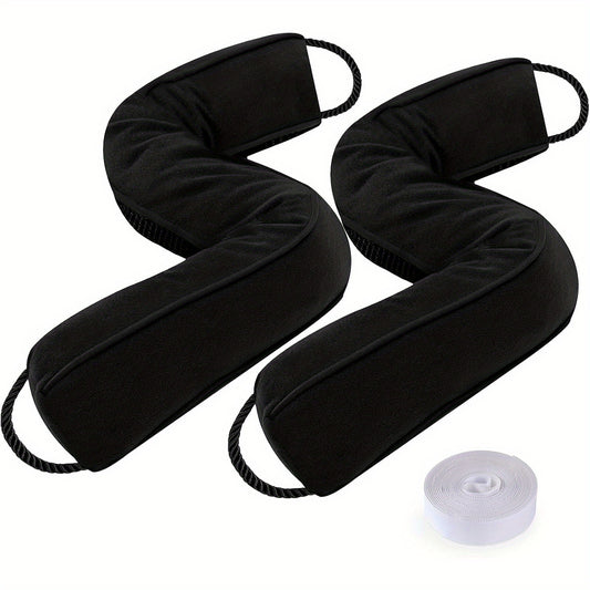 2pcs 38" Black Weighted Door Draft Stopper with Glass Beads &, Machine Washable, Soundproof Under Door Blocker with Anti-Abrasion Bottom, Adjustable Straps for Secure Fit, Home Insulation | Sleek Black Design | Fabric Construction